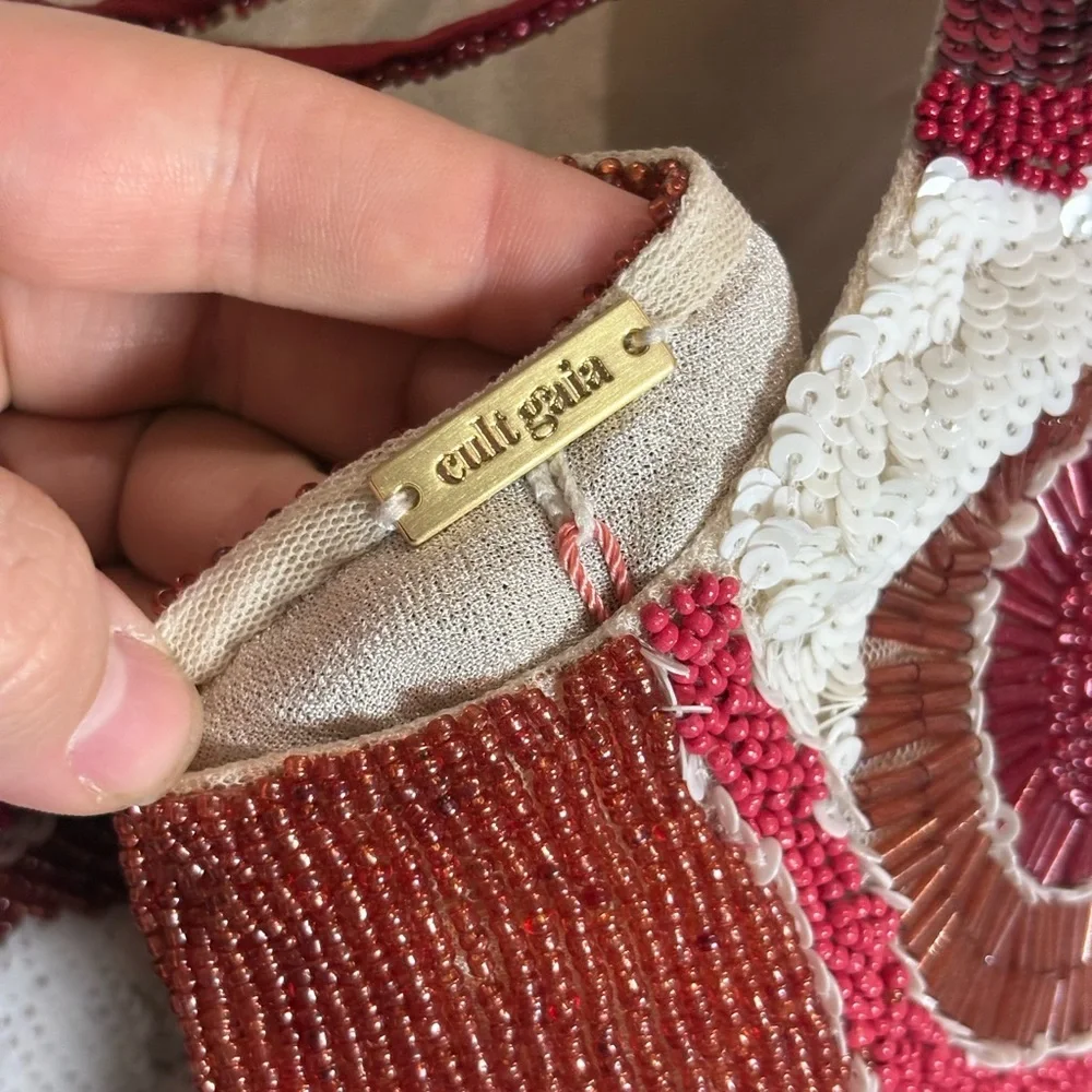 CULT GAIA Sasha Beaded Multi Wave Print Mini Dress Pink Red NWT Small - Picture 14 of 14